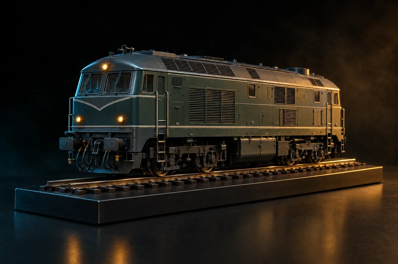 Scale model of a sturdy regional diesel locomotive with amber marker lamps